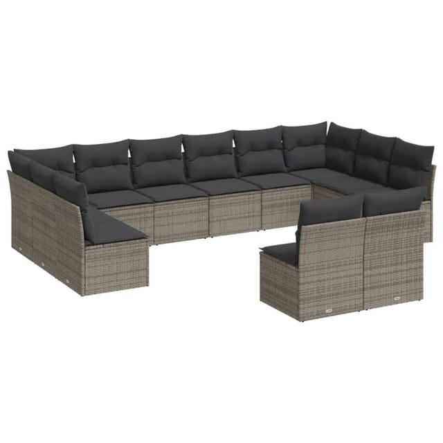 vidaXL 12-tlg Garten-Sofagarnitur mit Kissen Grau Poly Rattan Modell 22