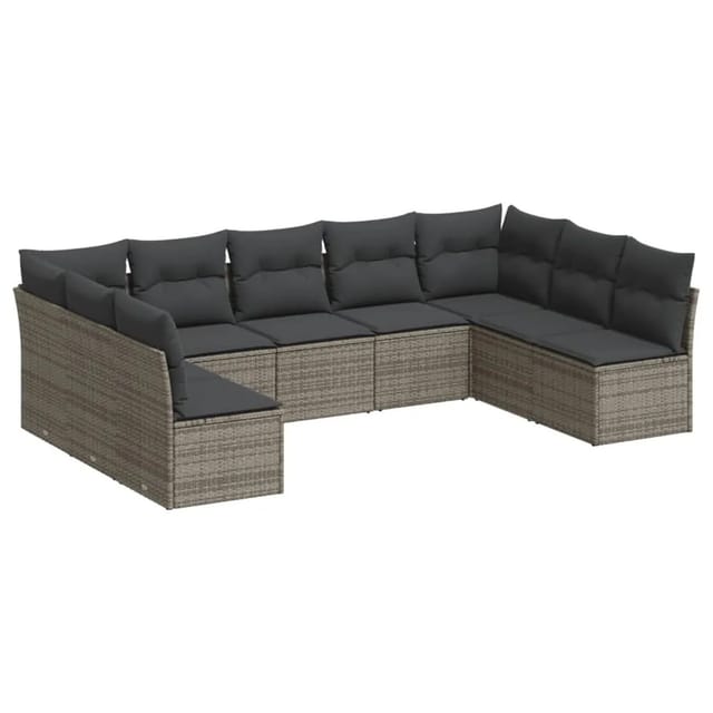 vidaXL 9-tlg Garten-Sofagarnitur mit Kissen Grau Poly Rattan Modell 25