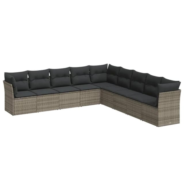 vidaXL 9-tlg Garten-Sofagarnitur mit Kissen Grau Poly Rattan Modell 43
