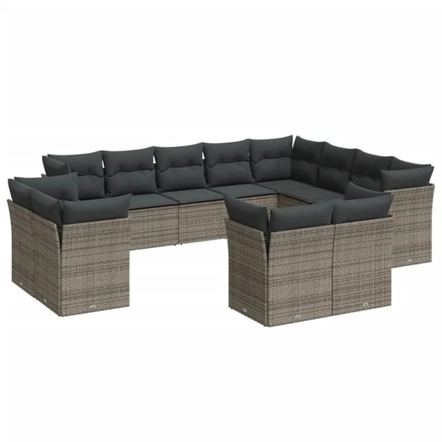 vidaXL 12-tlg Garten-Sofagarnitur mit Kissen Grau Poly Rattan Modell 30