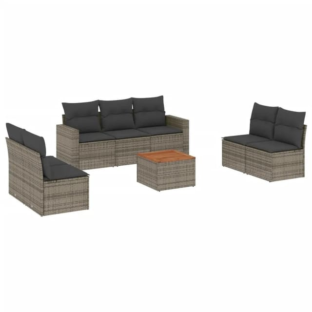 vidaXL 8-tlg Garten-Sofagarnitur mit Kissen Grau Poly Rattan Modell 33