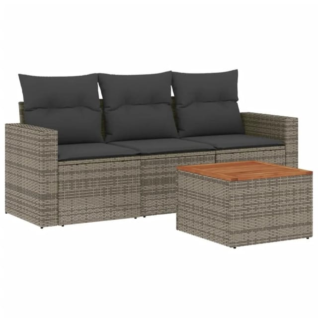vidaXL 4-tlg Garten-Sofagarnitur mit Kissen Grau Poly Rattan Modell 14