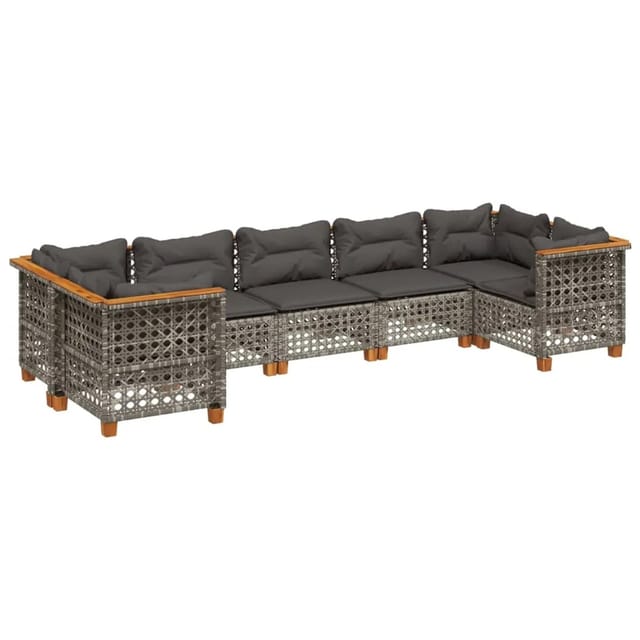 vidaXL 7-tlg Garten-Sofagarnitur mit Kissen Grau Poly Rattan Modell 193