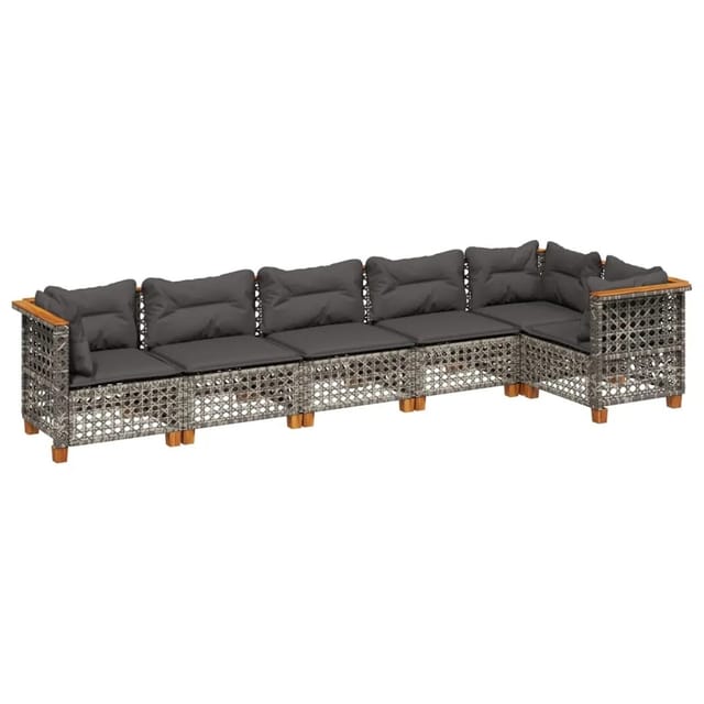 vidaXL 6-tlg Garten-Sofagarnitur mit Kissen Grau Poly Rattan Modell 188