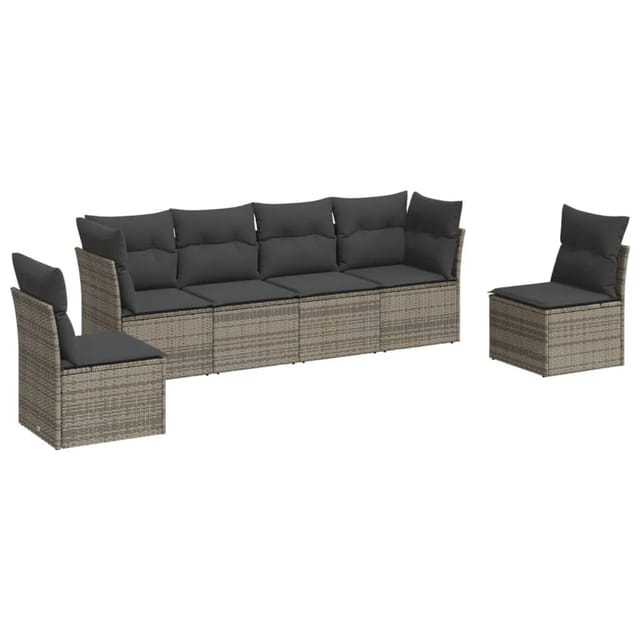 vidaXL 6-tlg Garten-Sofagarnitur mit Kissen Grau Poly Rattan Modell 35
