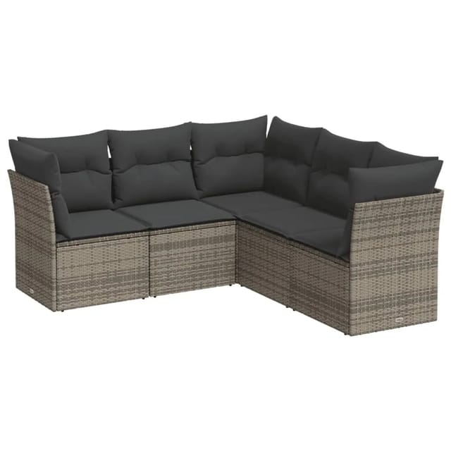 vidaXL 5-tlg Garten-Sofagarnitur mit Kissen Grau Poly Rattan Modell 37