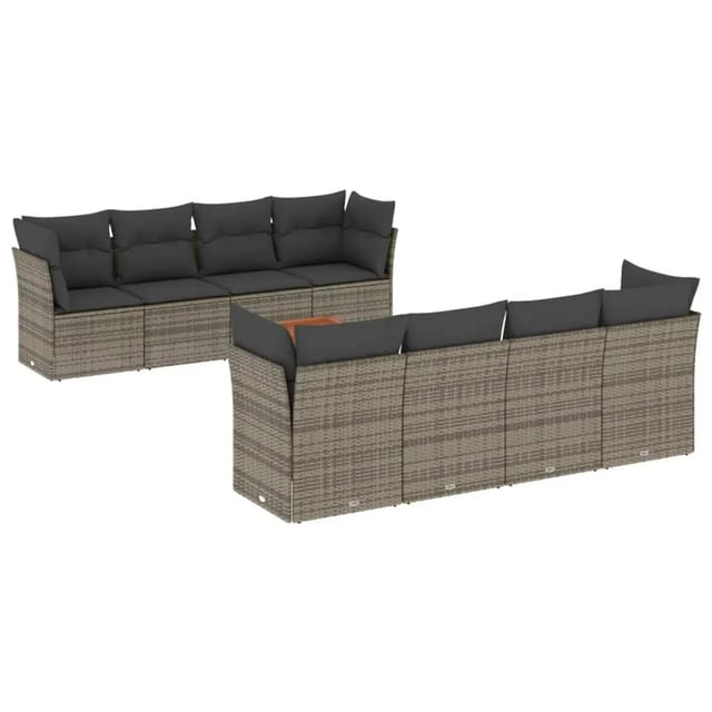vidaXL 9-tlg Garten-Sofagarnitur mit Kissen Grau Poly Rattan Modell 78