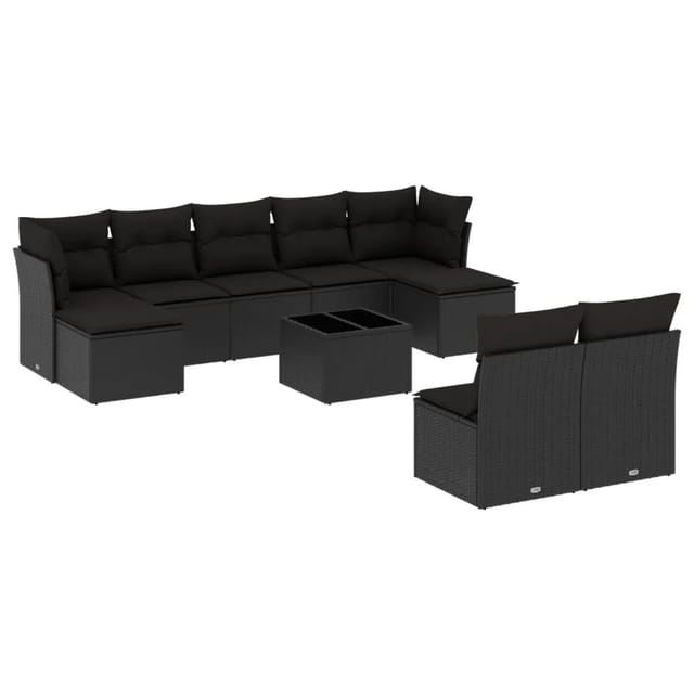 vidaXL 10-tlg Garten-Sofagarnitur mit Kissen Schwarz Poly Rattan Modell 8