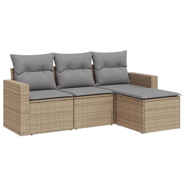 vidaXL 4-tlg Garten-Sofagarnitur mit Kissen Beige Poly Rattan Modell 6