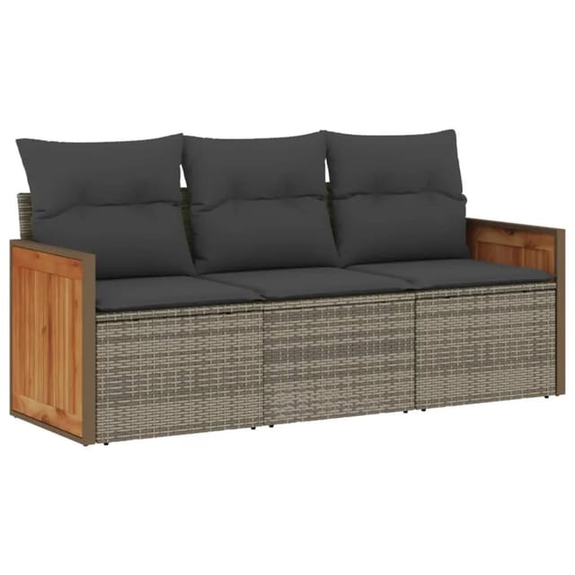 vidaXL 3-tlg Garten-Sofagarnitur mit Kissen Grau Poly Rattan Modell 13