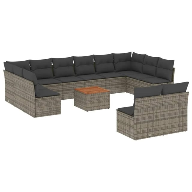 vidaXL 13-tlg Garten-Sofagarnitur mit Kissen Grau Poly Rattan Modell 12