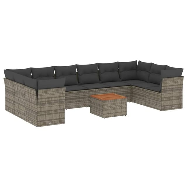 vidaXL 11-tlg Garten-Sofagarnitur mit Kissen Grau Poly Rattan Modell 41