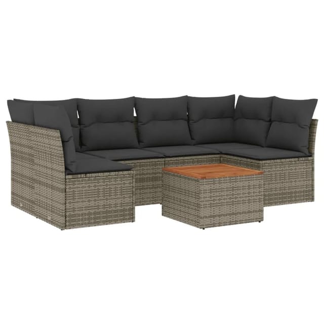 vidaXL 7-tlg Garten-Sofagarnitur mit Kissen Grau Poly Rattan Modell 93