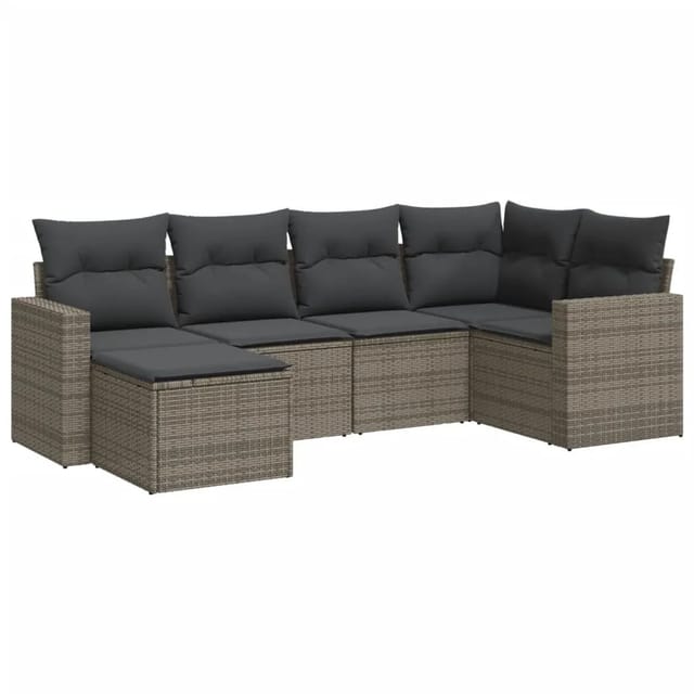 vidaXL 6-tlg Garten-Sofagarnitur mit Kissen Grau Poly Rattan Modell 23