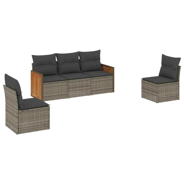 vidaXL 5-tlg Garten-Sofagarnitur mit Kissen Grau Poly Rattan Modell 53