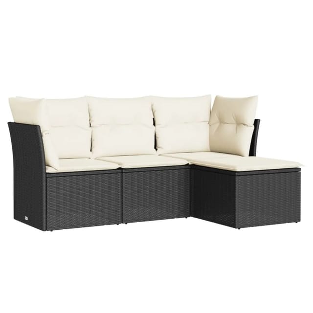 vidaXL 4-tlg Garten-Sofagarnitur mit Kissen Schwarz Poly Rattan Modell 12