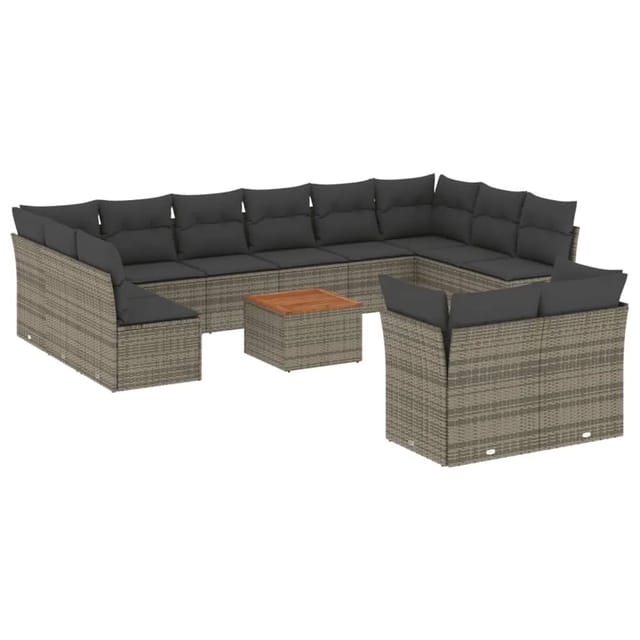 vidaXL 13-tlg Garten-Sofagarnitur mit Kissen Grau Poly Rattan Modell 17