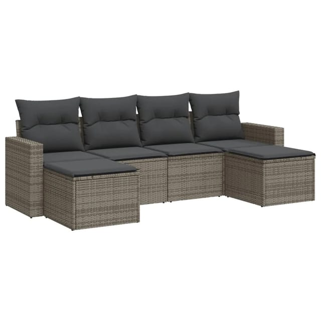 vidaXL 6-tlg Garten-Sofagarnitur mit Kissen Grau Poly Rattan Modell 48