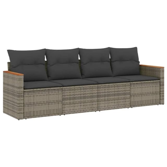 vidaXL 4-tlg Garten-Sofagarnitur mit Kissen Grau Poly Rattan Modell 24