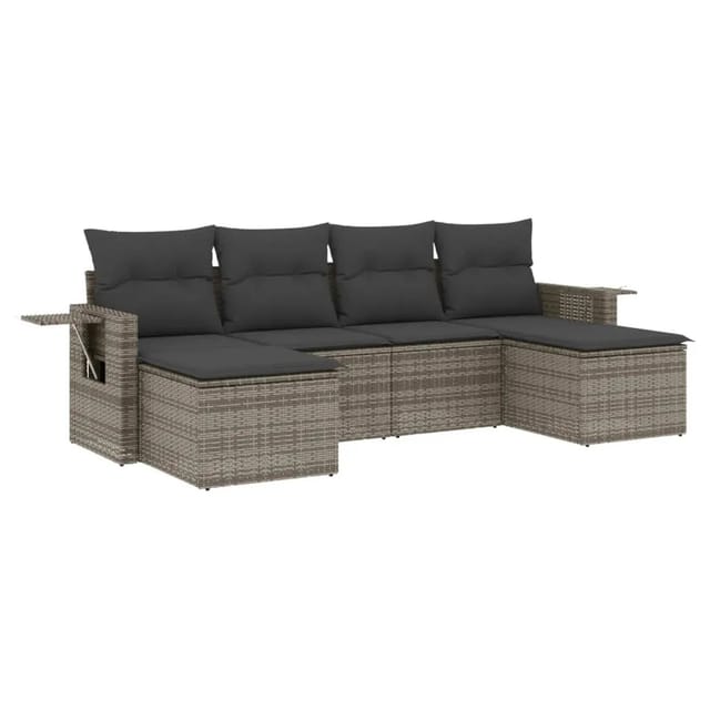 vidaXL 6-tlg Garten-Sofagarnitur mit Kissen Grau Poly Rattan Modell 104