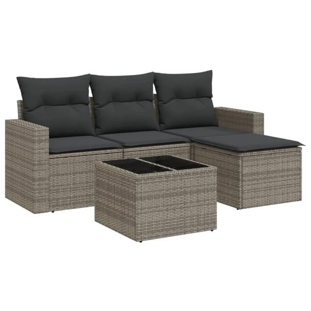 vidaXL 5-tlg Garten-Sofagarnitur mit Kissen Grau Poly Rattan Modell 8