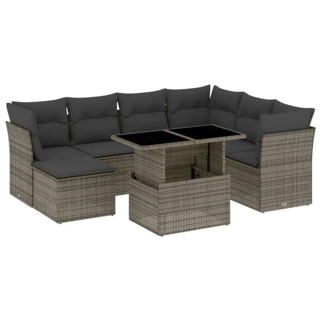 vidaXL 8-tlg Garten-Sofagarnitur mit Kissen Grau Poly Rattan Modell 156