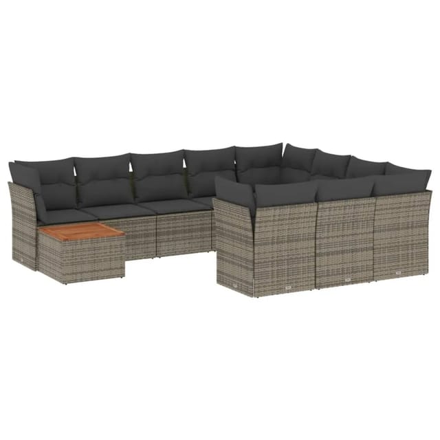 vidaXL 11-tlg Garten-Sofagarnitur mit Kissen Grau Poly Rattan Modell 42