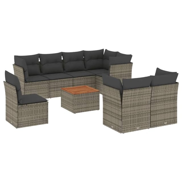 vidaXL 9-tlg Garten-Sofagarnitur mit Kissen Grau Poly Rattan Modell 98
