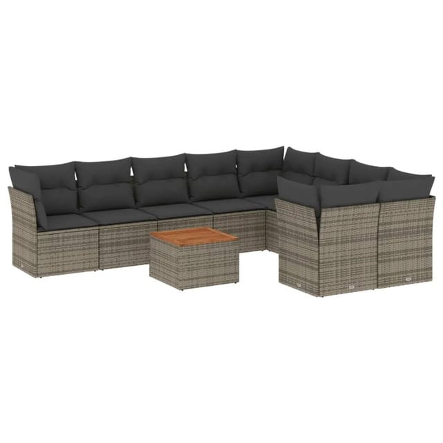 vidaXL 10-tlg Garten-Sofagarnitur mit Kissen Grau Poly Rattan Modell 25