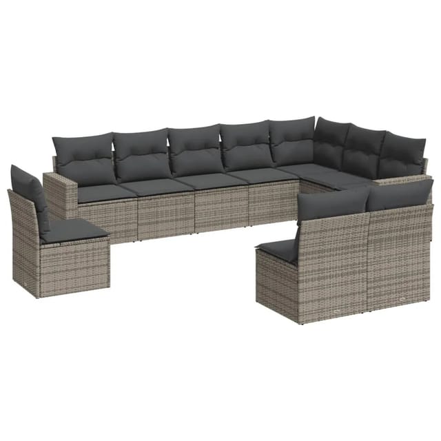 vidaXL 10-tlg Garten-Sofagarnitur mit Kissen Grau Poly Rattan Modell 15