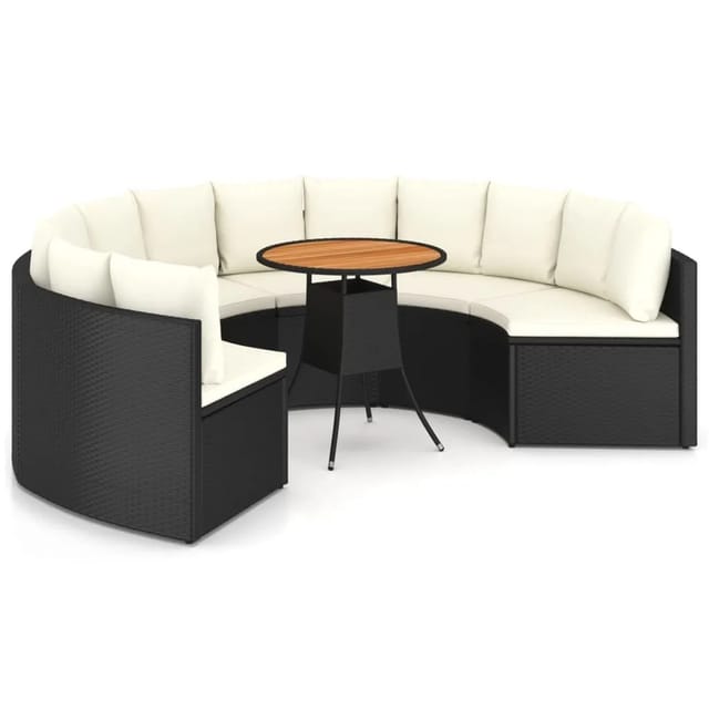 vidaXL 7-tlg Garten-Sofagarnitur mit Auflagen Poly Rattan Schwarz Modell 1