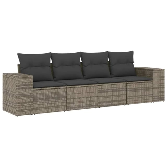 vidaXL 4-tlg Garten-Sofagarnitur mit Kissen Grau Poly Rattan Modell 42