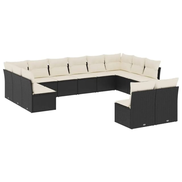vidaXL 12-tlg Garten-Sofagarnitur mit Kissen Schwarz Poly Rattan Modell 36
