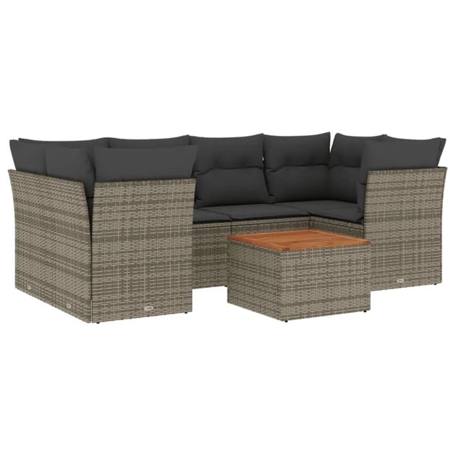 vidaXL 7-tlg Garten-Sofagarnitur mit Kissen Grau Poly Rattan Modell 40