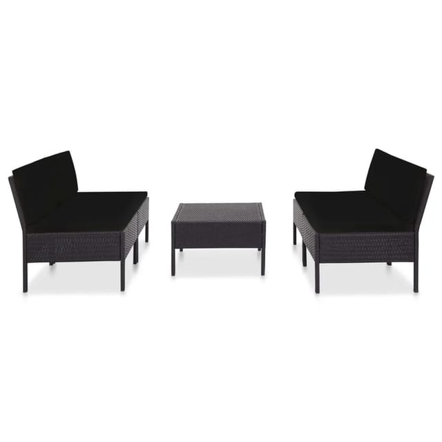 vidaXL 5-tlg Garten-Sofagarnitur mit Auflagen Poly Rattan Schwarz Modell 5
