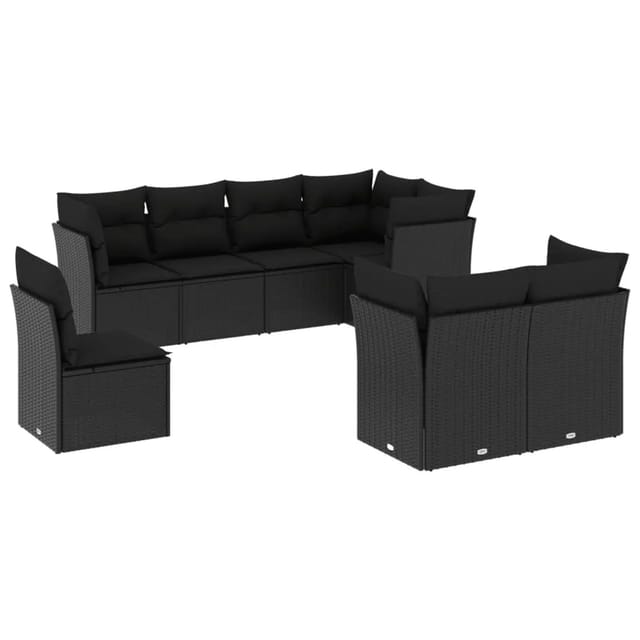 vidaXL 8-tlg Garten-Sofagarnitur mit Kissen Schwarz Poly Rattan Modell 4
