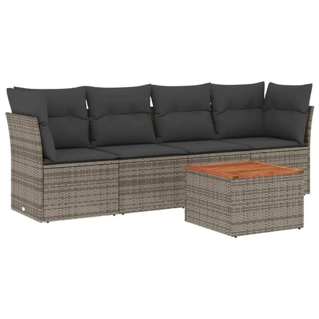 vidaXL 5-tlg Garten-Sofagarnitur mit Kissen Grau Poly Rattan Modell 51