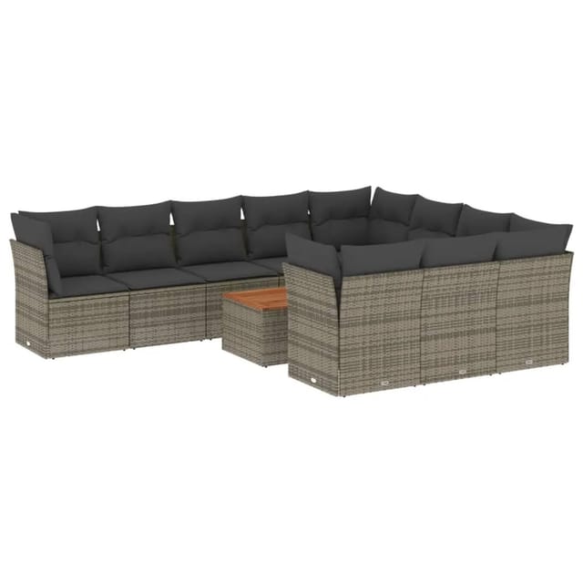 vidaXL 11-tlg Garten-Sofagarnitur mit Kissen Grau Poly Rattan Modell 22