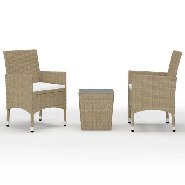 vidaXL 3-tlg Bistro-Set Poly Rattan und Hartglas Beige Modell 1