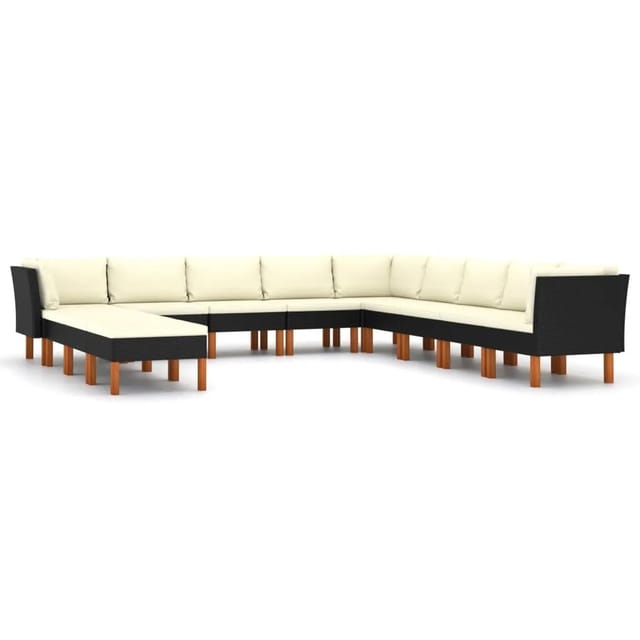 vidaXL 12-tlg Garten-Lounge-Set mit Kissen Poly Rattan Schwarz Modell 1