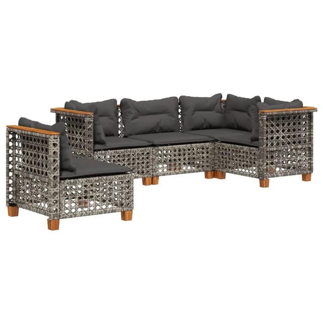 vidaXL 5-tlg Garten-Sofagarnitur mit Kissen Grau Poly Rattan Modell 105
