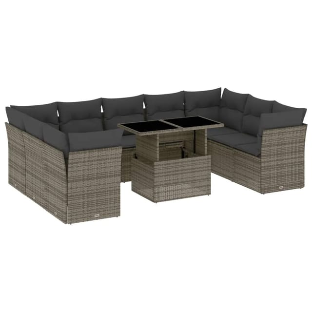 vidaXL 10-tlg Garten-Sofagarnitur mit Kissen Grau Poly Rattan Modell 99