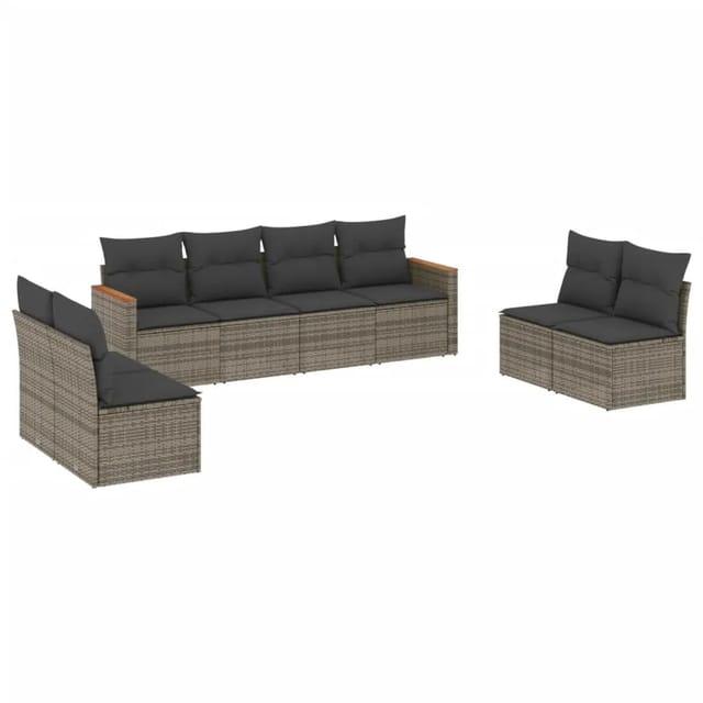 vidaXL 8-tlg Garten-Sofagarnitur mit Kissen Grau Poly Rattan Modell 132