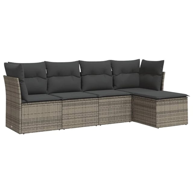 vidaXL 5-tlg Garten-Sofagarnitur mit Kissen Grau Poly Rattan Modell 10