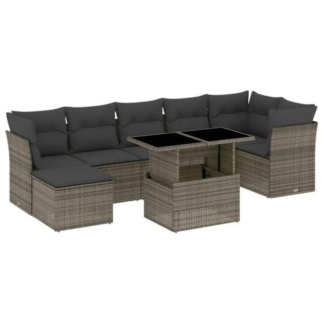 vidaXL 8-tlg Garten-Sofagarnitur mit Kissen Grau Poly Rattan Modell 159
