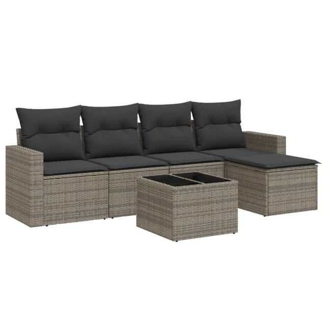 vidaXL 6-tlg Garten-Sofagarnitur mit Kissen Grau Poly Rattan Modell 7