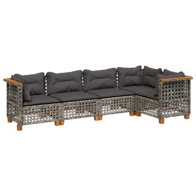 vidaXL 5-tlg Garten-Sofagarnitur mit Kissen Grau Poly Rattan Modell 97