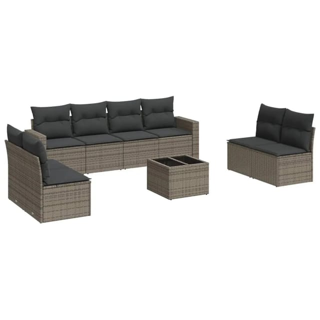 vidaXL 9-tlg Garten-Sofagarnitur mit Kissen Grau Poly Rattan Modell 37