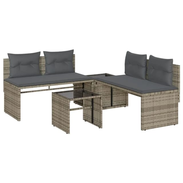 vidaXL 4-tlg Garten-Sofagarnitur mit Kissen Grau Poly Rattan Modell 46