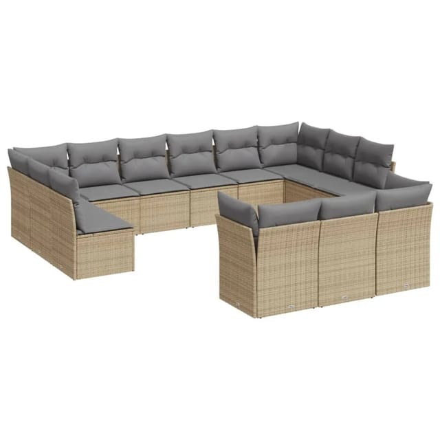 vidaXL 13-tlg Garten-Sofagarnitur mit Kissen Beige Poly Rattan Modell 3